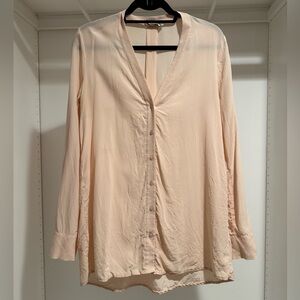 Vince Blush Button Down Silk Blouse with Mandarin Collar